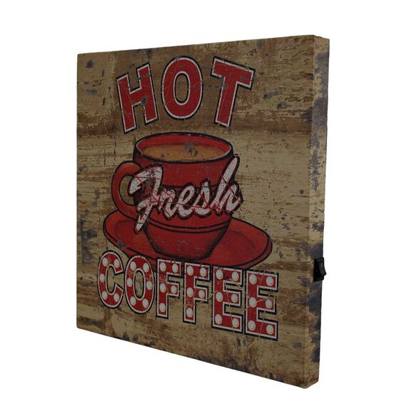 Hot Fresh LED Lighted Coffee Vintage Finish Canvas Wall Hanging - Picture 2 of 3